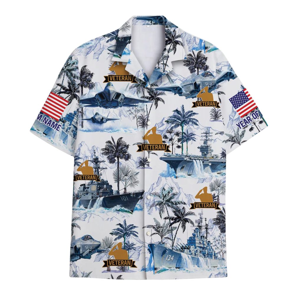 Custom Name Navy Veteran Tropical Hawaiian Shirt For Men, Custom Aircraft Hawaiian Shirts HE0391