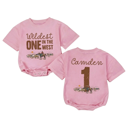 Personalized Wildest One In The West Baby T Shirt Bubble Romper, Custom 1st Birthday Western Baby Romper BB0201
