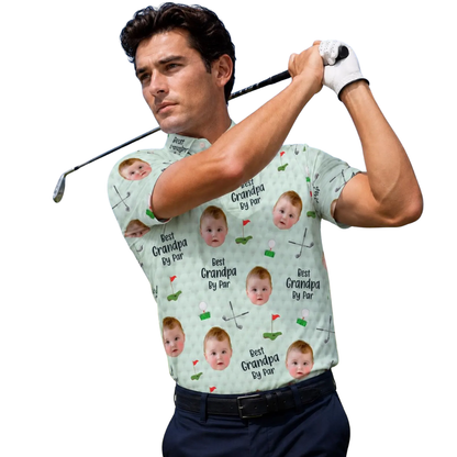Best Grandpa By Par Custom Kid Face Golf Men's Polo Shirt, Custom Photo Golf Shirts For Dad Grandpa GE0477