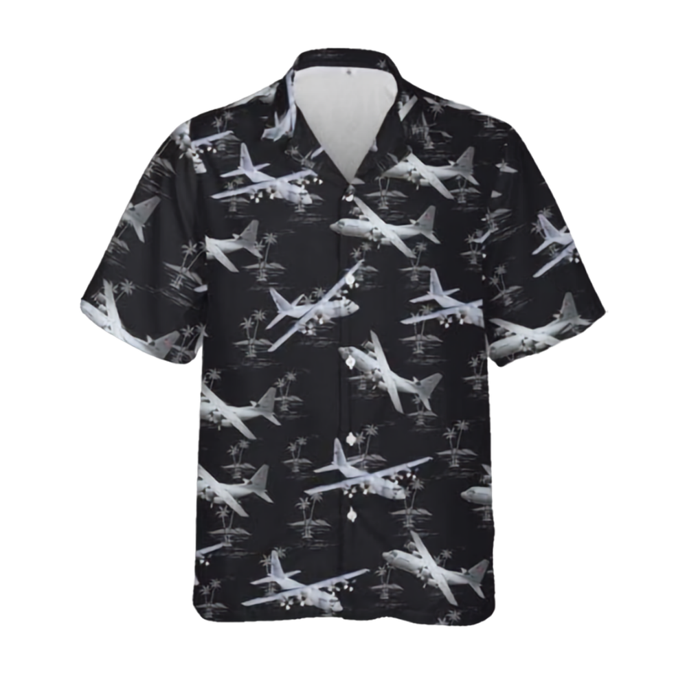 C-130 Cargo Aircraft Men's Black Hawaiian Shirt, C-130 Cargo Airplane Hawaiian Shirts HE0360