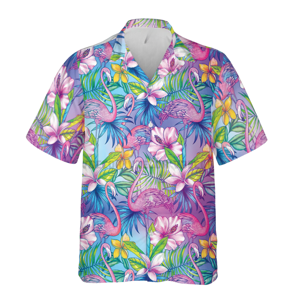Flamingo Tropical Pink Purple Hawaiian Shirt For Women Men, Flamingo Lover Hawaiian Shirt HE0558