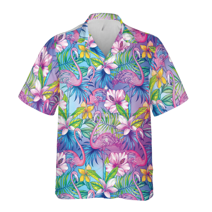 Flamingo Tropical Pink Purple Hawaiian Shirt For Women Men, Flamingo Lover Hawaiian Shirt HE0558