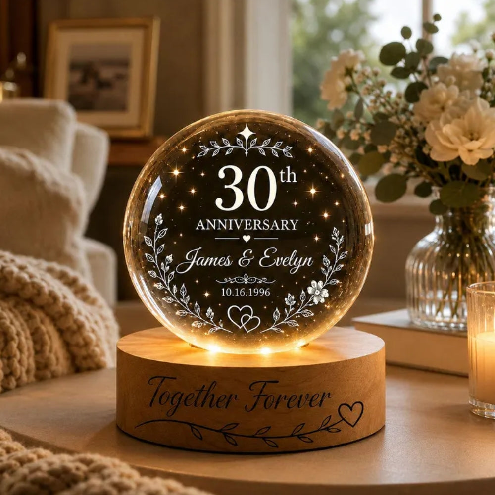 Custom 30th Wedding Anniversary Crystal Ball Led Night Light, Custom Pearl Anniversary Night Light WD0837