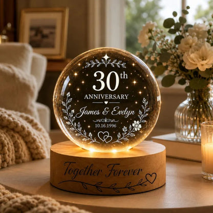 Custom 30th Wedding Anniversary Crystal Ball Led Night Light, Custom Pearl Anniversary Night Light WD0837