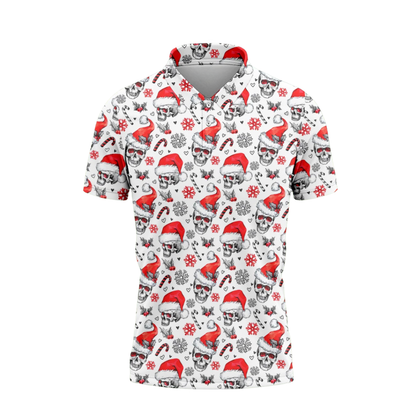 Skull Snowflake Christmas Golf Polo Shirts Mens, Skull Xmas Golf Shirts GZ0454