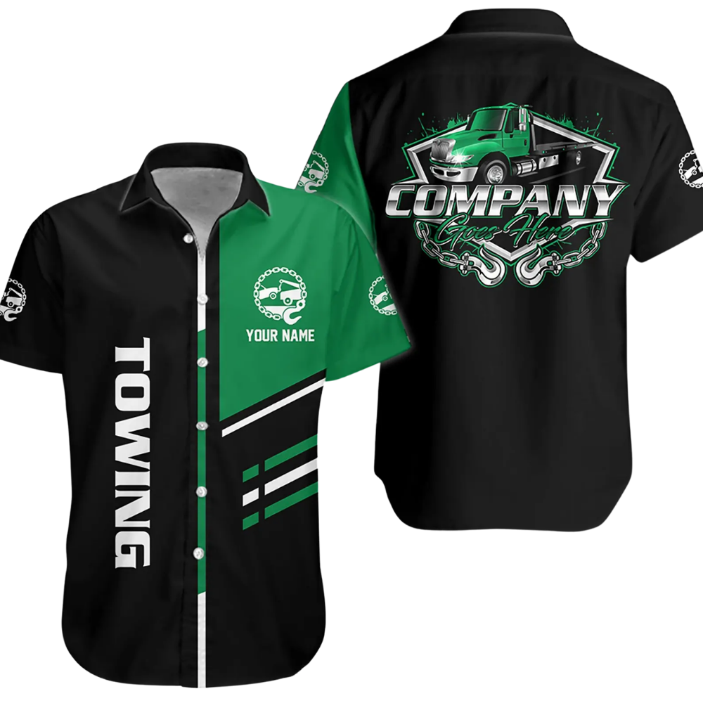 Custom Tow Truck Company Hawaiian Shirt Men, Personalized Truck Mechanic Uniforms HE0676