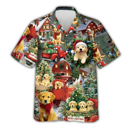Golden Retriever Christmas Hawaiian Shirt Men Women, Puppy Lover Xmas Hawaiian Shirt HE0913