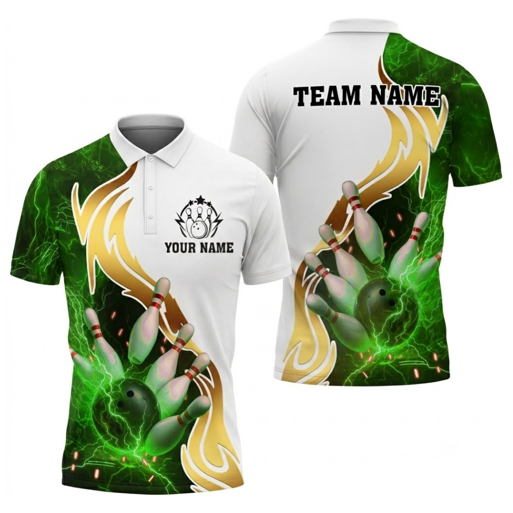 Custom Red White Thunder Bowling Mens Polo Shirt, Custom Team Thunder Bowling Shirts BZ0516