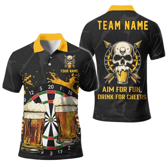 Aim For Fun Drink For Cheers Custom Skull Beer Dart Men's Polo Shirt, Custom Funny Beer Darts Team Shirts DE0091