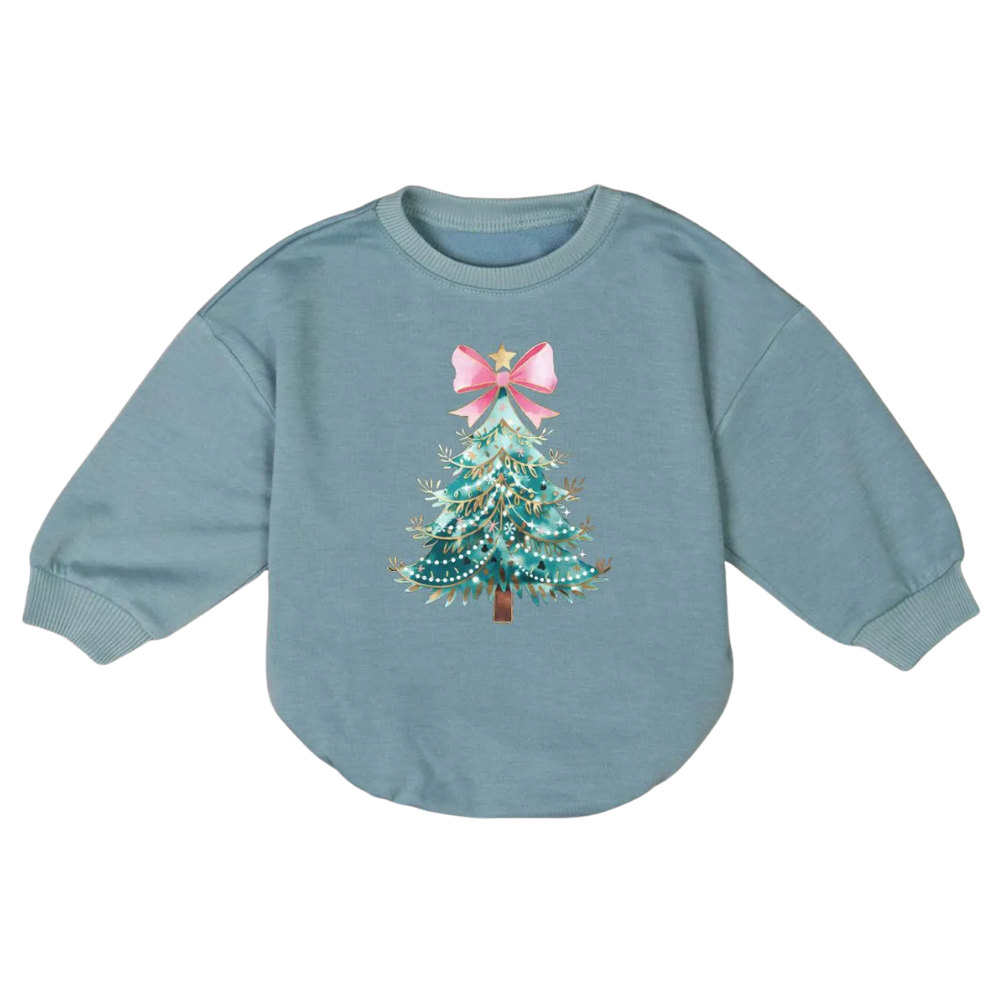 Coquette Christmas Tree Baby Romper Sweatshirt, Christmas Baby Romper Sweatshirt BB0019