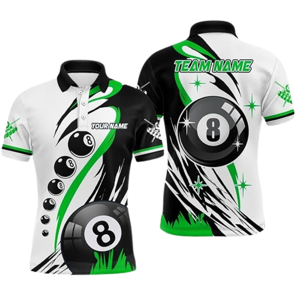 Custom Team White And Red 8 Ball Billiard Polo Shirt Mens, Custom Pool Billiard Team Shirt BIZ0017