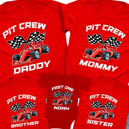 Pit Crew Fast One Race Car First Birthday Custom Matching Family T Shirts, Custom 1st Birthday Family Shirts ET0222