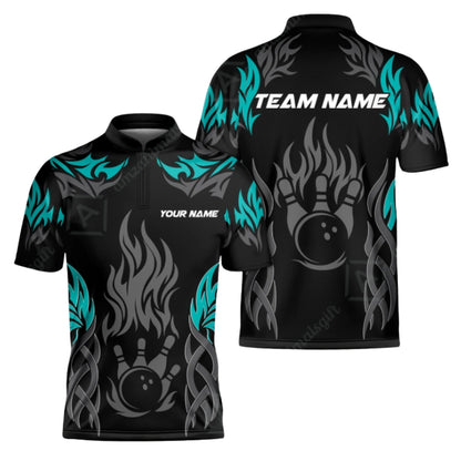 Custom Flame Tribal Bowling Men Jersey Black Red, Custom Team Flame Bowling Shirts BZ0394