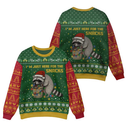 I'm Just Here For The Snacks Raccoon Ugly Sweater Christmas, Funny Raccoon Xmas Ugly Sweatshirt 2D1224