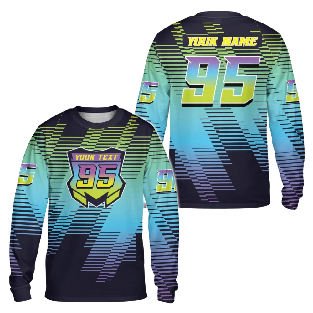Neon Abstract Custom Dirt Bike Long Sleeve Jersey For Men, Custom Racing Dirt Bike Shirts MZ0093