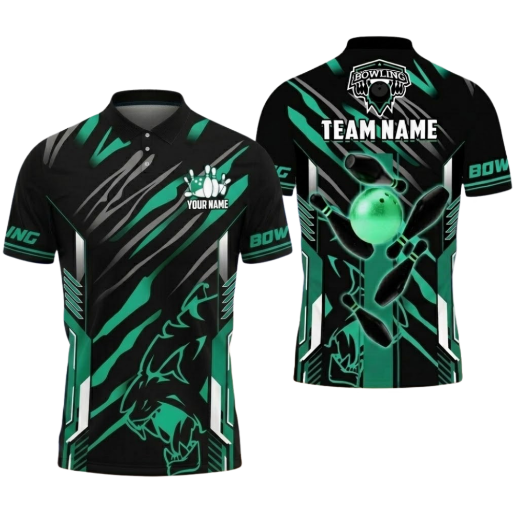 Black And Gold Custom Team Bowling Polo Shirt For Men, Custom Bowling Shirt BZ0802