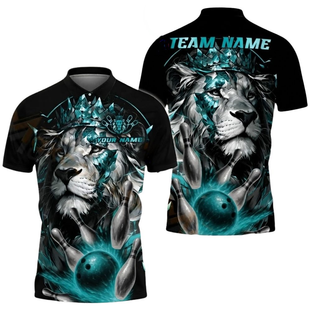 Custom King Lion Bowling Mens Polo Shirt, Custom Lion Bowling Team Shirts BZ0586