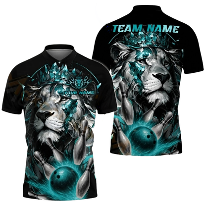 Custom King Lion Bowling Mens Polo Shirt, Custom Lion Bowling Team Shirts BZ0586