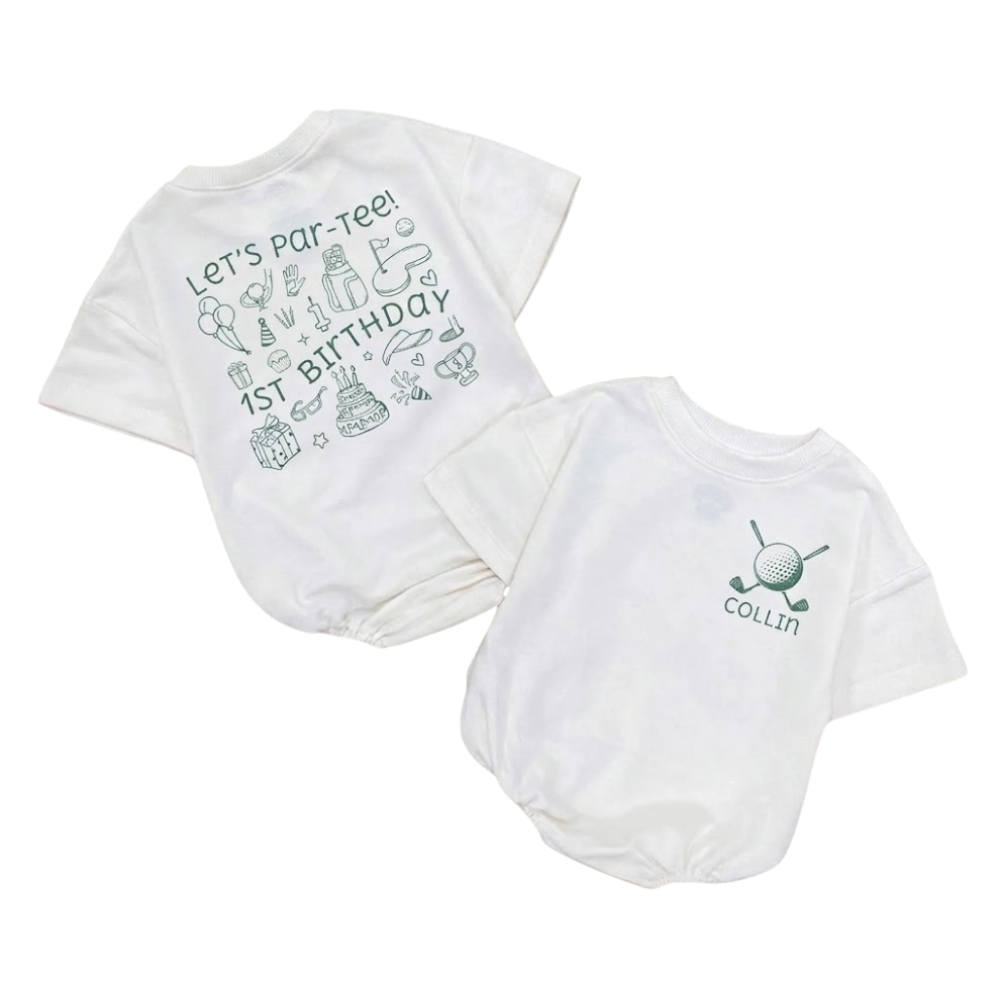 Personalized Let's Par-Tee 1st Birthday Golf Baby Tshirt Romper, Custom First Birthday Baby Romper For Golf Lover BB0038