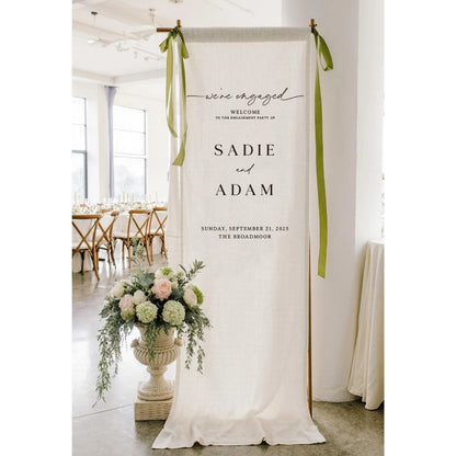 Custom Engagement Party Fabric Welcome Sign With Location, Custom Wedding Engagement Welcome Banner WD0398