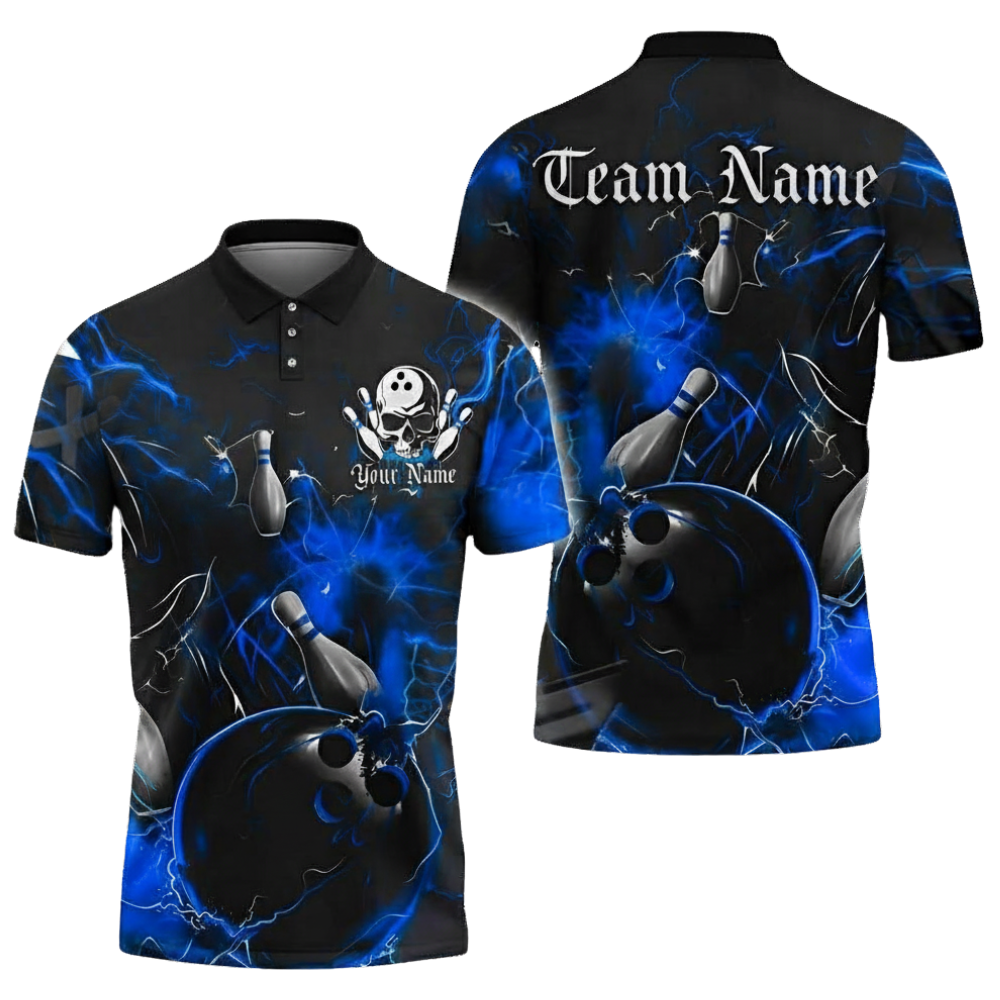Custom Team Skull Black Red Bowling Polo Shirt For Mens, Custom Skull Bowling Team Shirts BZ0598