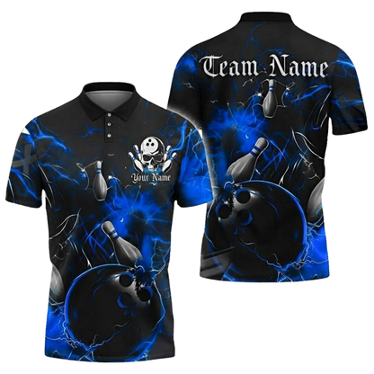 Custom Team Skull Black Red Bowling Polo Shirt For Mens, Custom Skull Bowling Team Shirts BZ0598