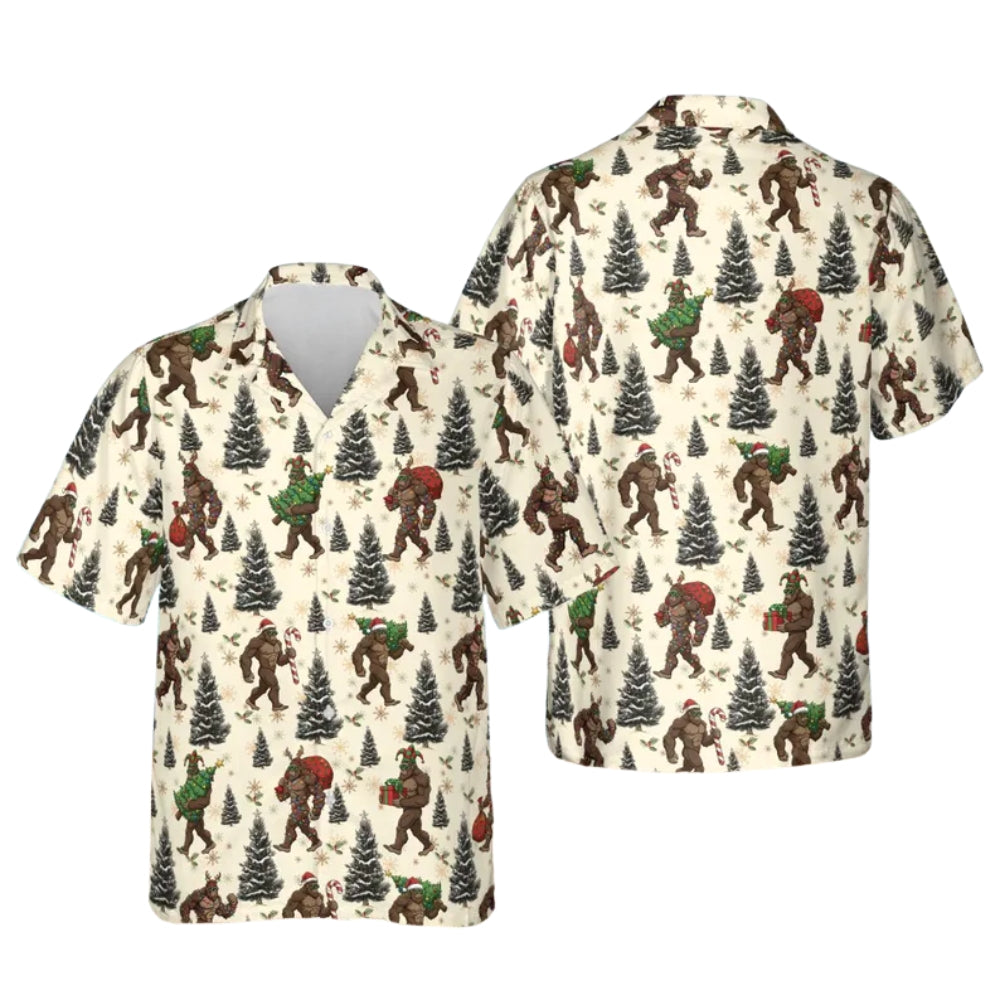 Bigfoot Christmas Tree Hawaiian Shirt For Men, Christmas Sasquatch Hawaiian Shirt ET0034