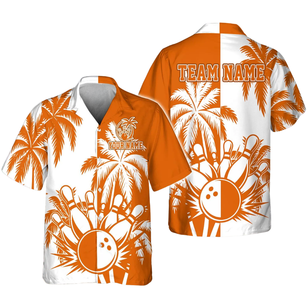 Custom Tropical Blue White Bowling Hawaiian Shirt For Men Women, Custom Tropical Bowling Team Shirts BE0188