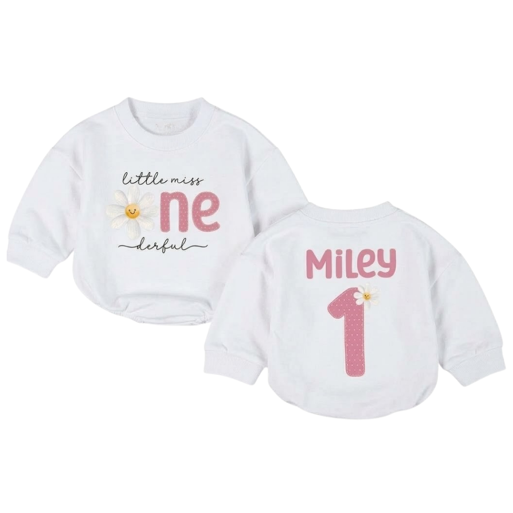 Personalized Little Miss One Derful Baby Romper Sweatshirt, Custom First Birthday Romper Sweatshirt For Baby Girl BB0518