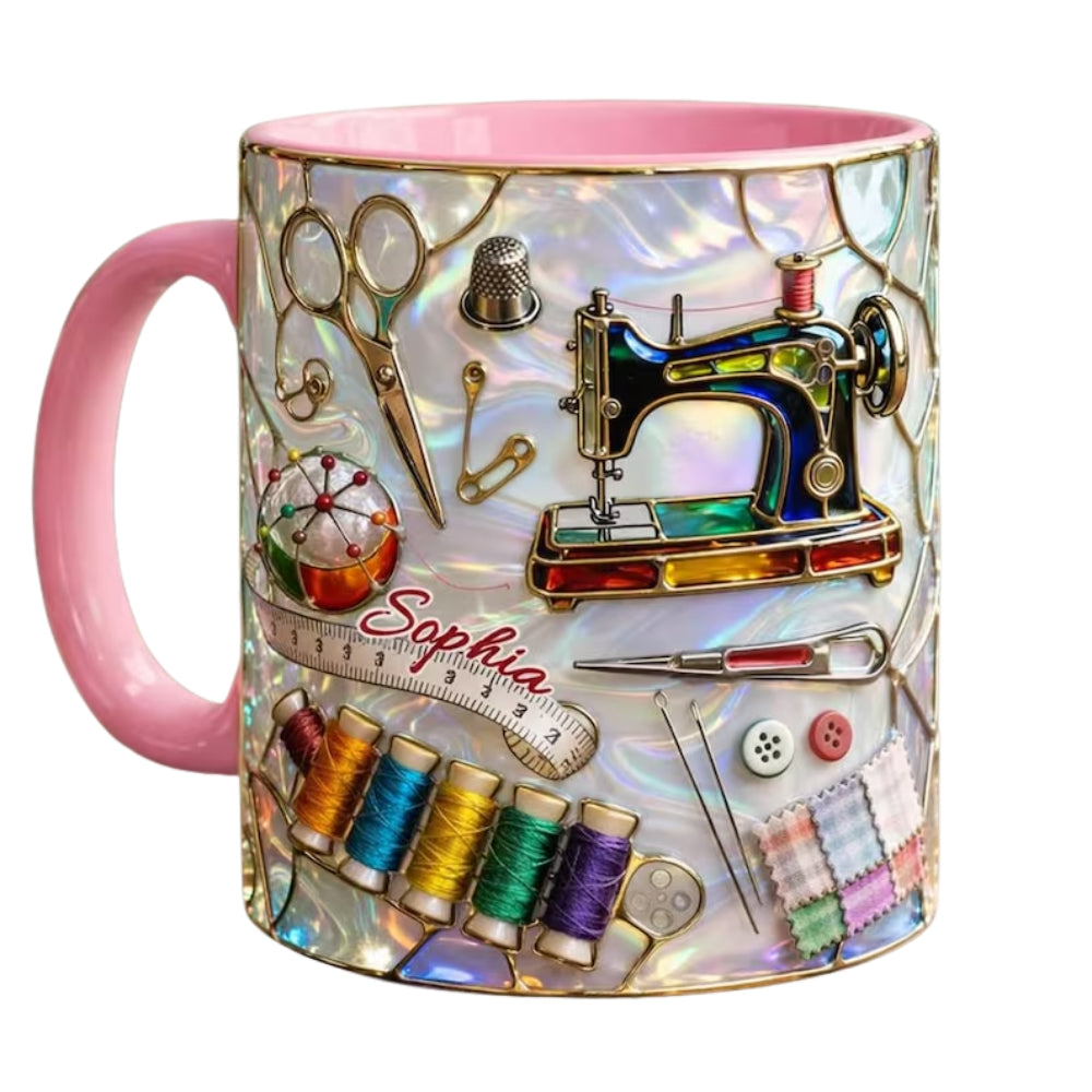 Personalized Sewing Coffee Mug For Her, Custom Name Sewing Mugs ET0059