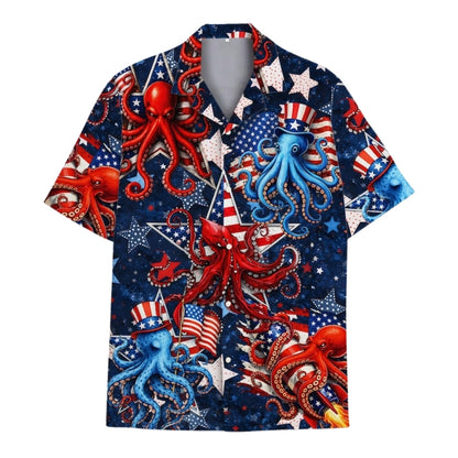 Octopus American Flag Hawaiian Shirt For Men Women, Octopus Hawaiian Shirt For 4th Of July HE0402