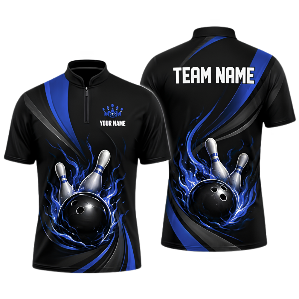 Custom Flame Red Black Bowling Jersey For Men, Custom Flame Team Bowling Shirt BZ0923