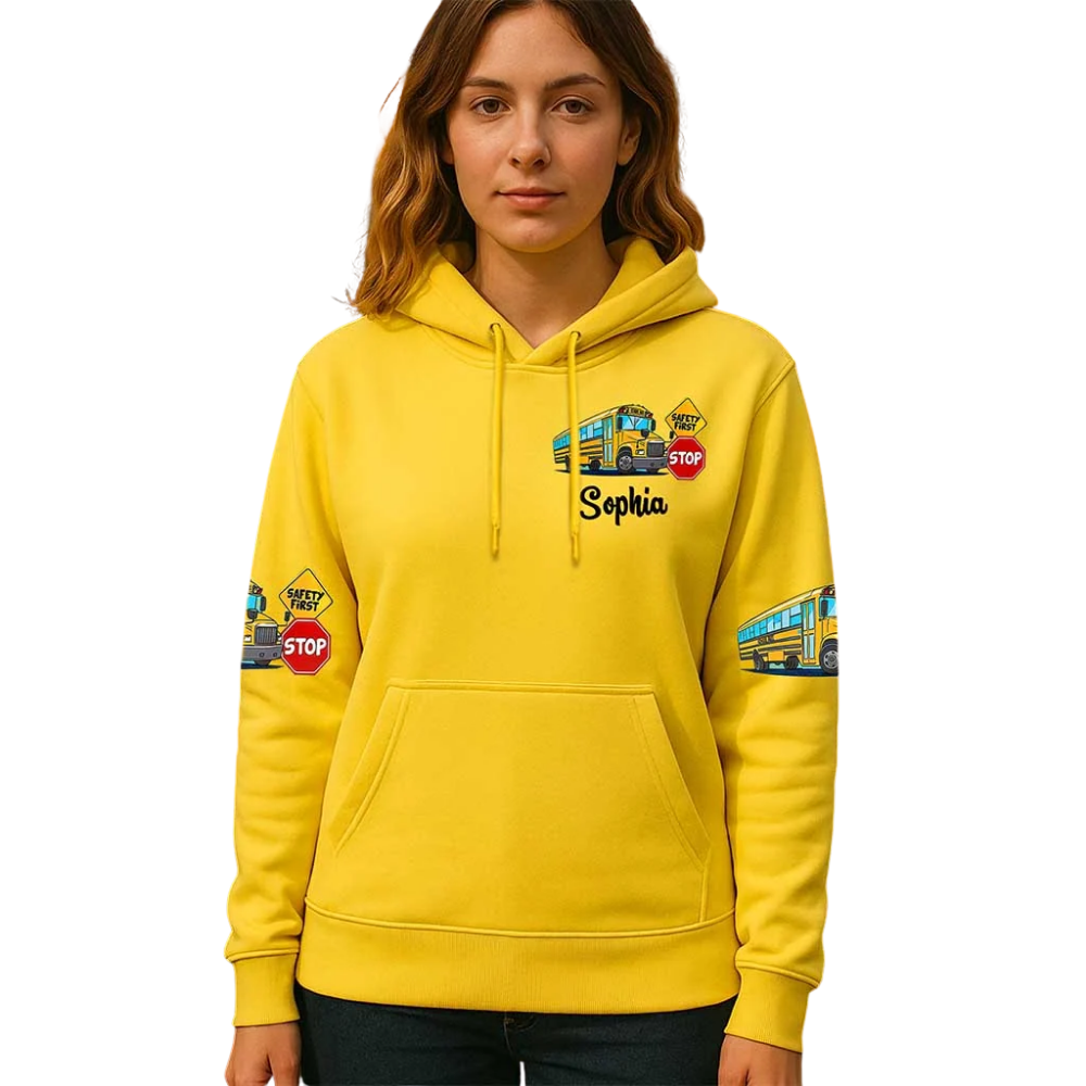 I Get Paid By The Hour We Can Sit Here All Day Custom School Bus Hoodie Yellow, Custom Funny School Bus Hoodie For Driver 2D1266