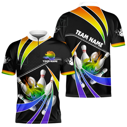 Custom Flame Purple And White Bowling Men Jersey, Custom Flame Bowling Team Shirts BE0190 (Bản sao)Custom Team Purple Black Bowling Jersey For Men, Custom Bowling Shirts BZ0609