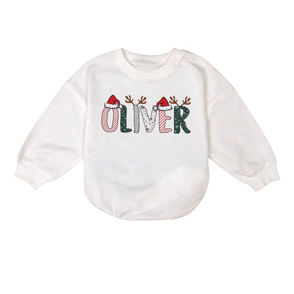 Custom Name Baby Christmas Romper Sweatshirt, Personalized Christmas Baby Romper Sweatshirt BB0204