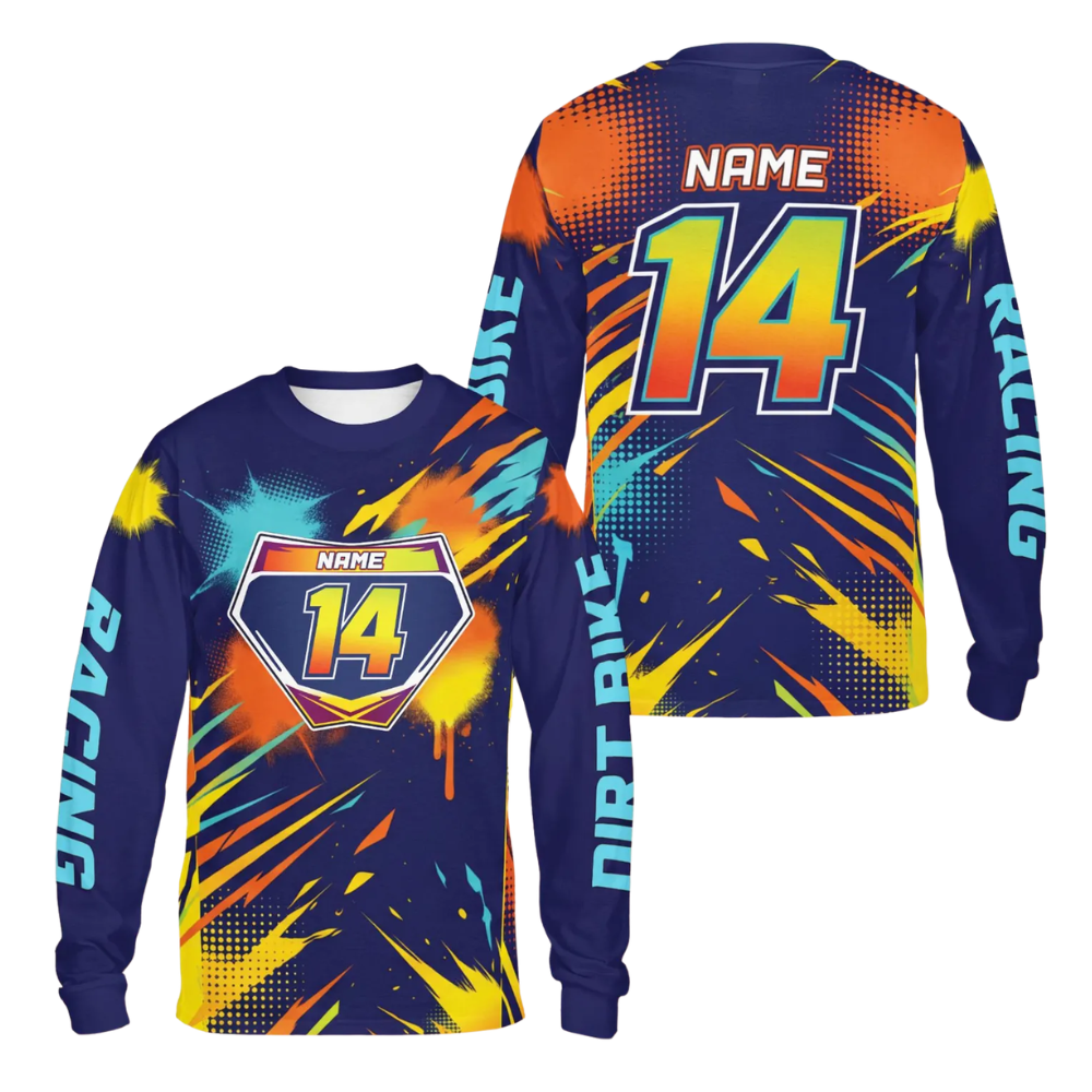 Custom Colorful Splatter Dirt Bike Long Sleeve Jersey For Men, Personalized Racing Dirt Bike Shirts ME0055