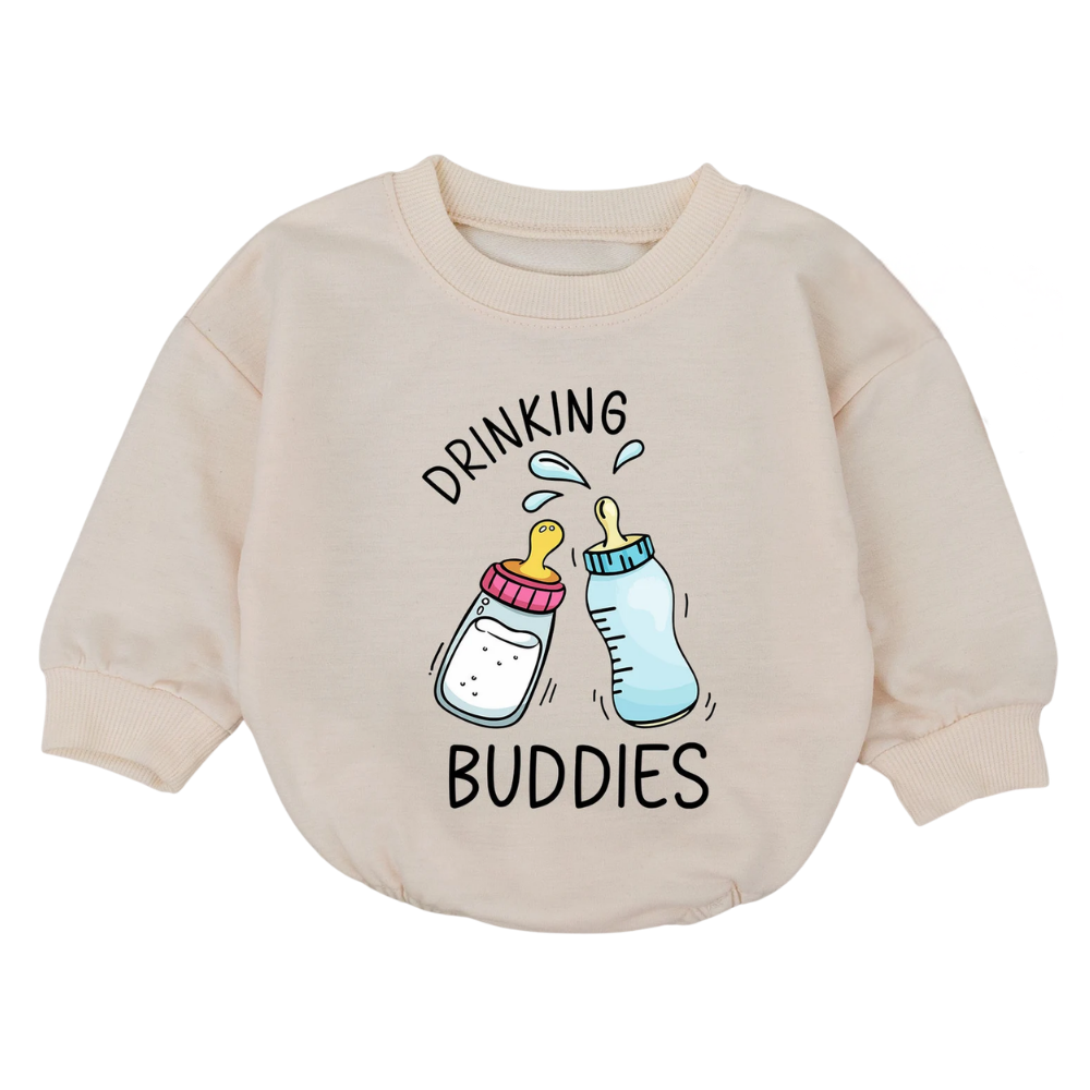 Drinking Buddies Baby Romper Sweatshirt, Funny Best Friends Twins Baby Romper Sweatshirt BB0071