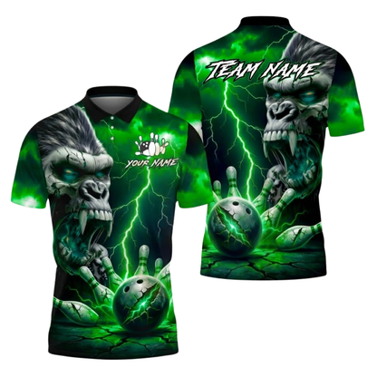 Gorilla Skeleton Custom Mens Bowling Polo Shirt, Custom Team Gorilla Bowling Shirts BZ0681