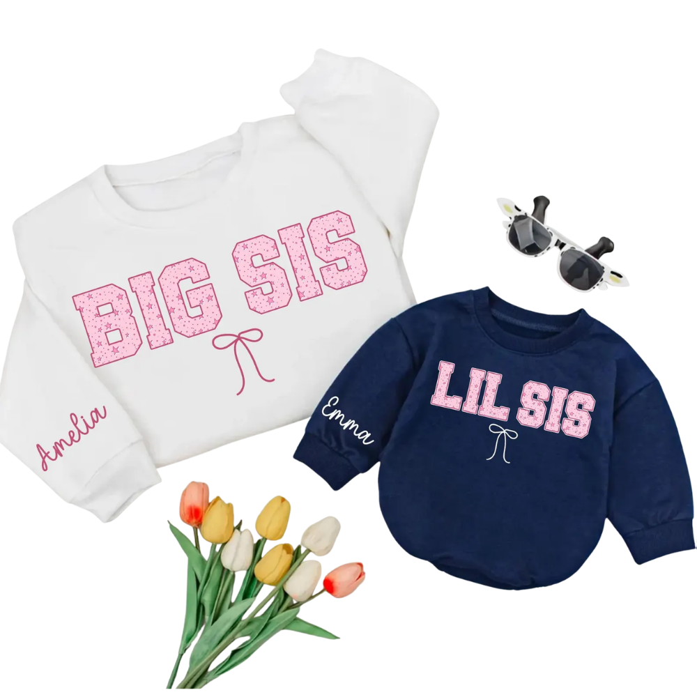 Custom Big Sis Lil Sis Pink Matching Sweatshirt, Custom Sister Sibling Sweatshirt ET1629