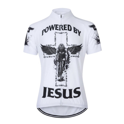 Powered By Jesus Men's White Cycling Short Sleeve Jerseys, Christian Cycling Jerseys For Mens CE0038