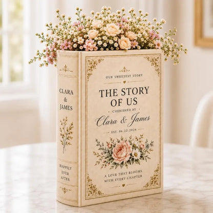The Story Of Us Custom Ceramic Book Vase, Personalized Wedding Flower Book Vase WD0977