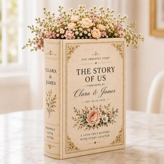 The Story Of Us Custom Ceramic Book Vase, Personalized Wedding Flower Book Vase WD0977