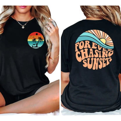 Forever Chasing Sunset Retro Matching Vacation Family T Shirt, Matching Family Trip Shirts ET1137