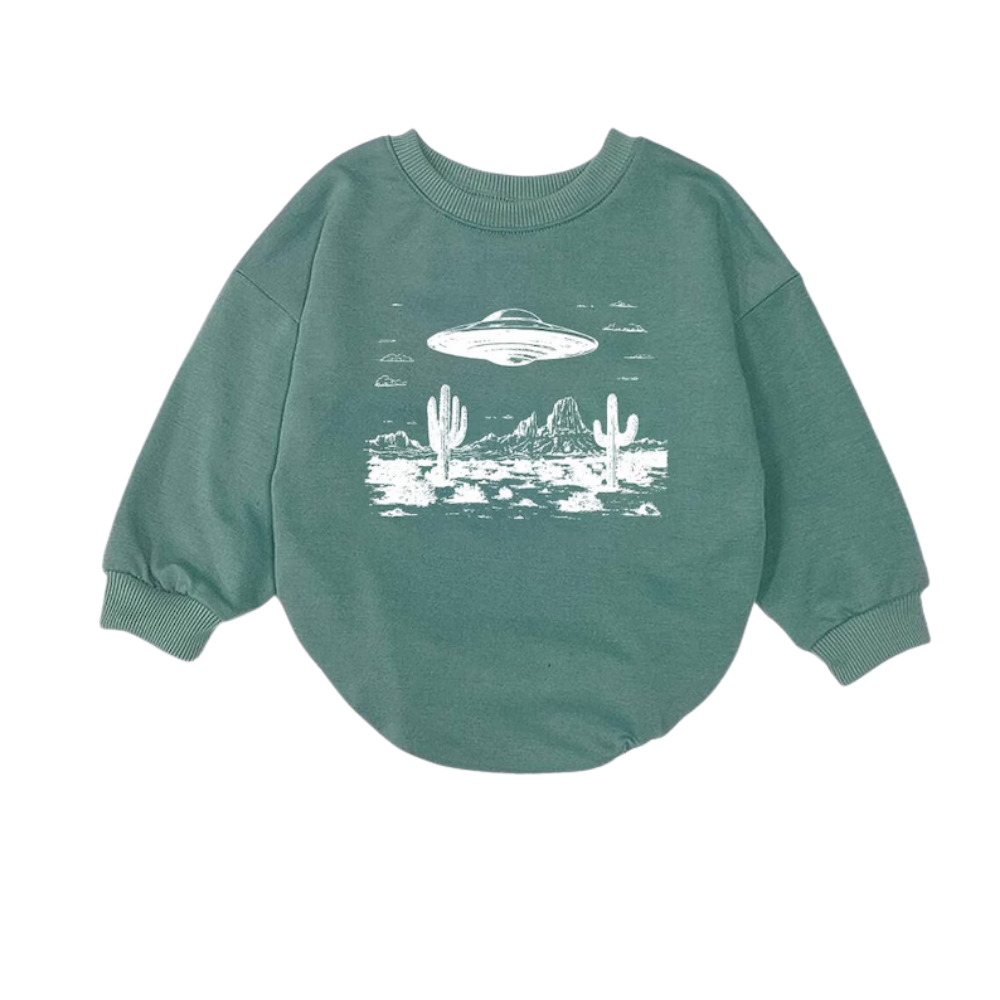 UFO Retro Baby Romper Sweatshirt, Space Sweatshirt Baby Romper BB0459