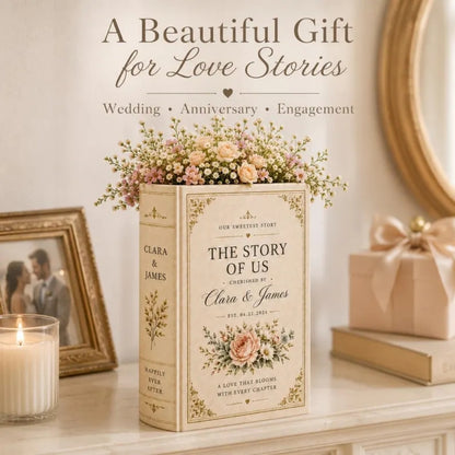 The Story Of Us Custom Ceramic Book Vase, Personalized Wedding Flower Book Vase WD0977