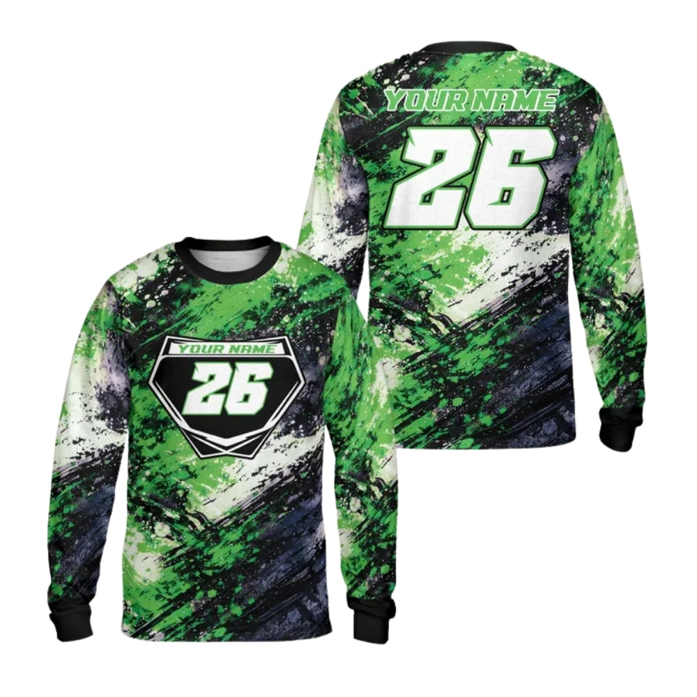 Custom Grunge Black Pink Long Sleeve Dirt Bike Shirt For Men, Custom Motocross Racing Jerseys ME0050