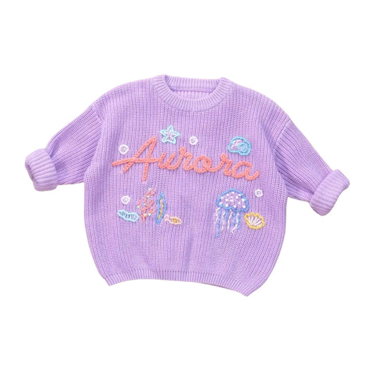 Personalized Mermaid Baby Embroidered Knit Sweater, Custom Mermaid Ocean Baby Sweatshirt BB0791