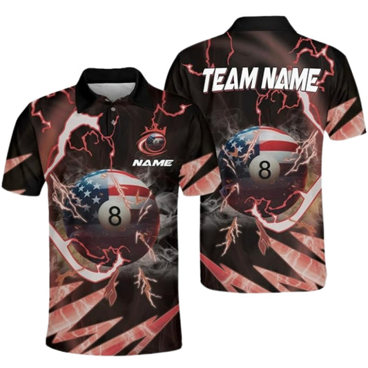 8 Ball American Flag Custom Thunder Billiard Polo Shirt For Men, Custom Patriotic Billiard Team Shirts BIZ0220
