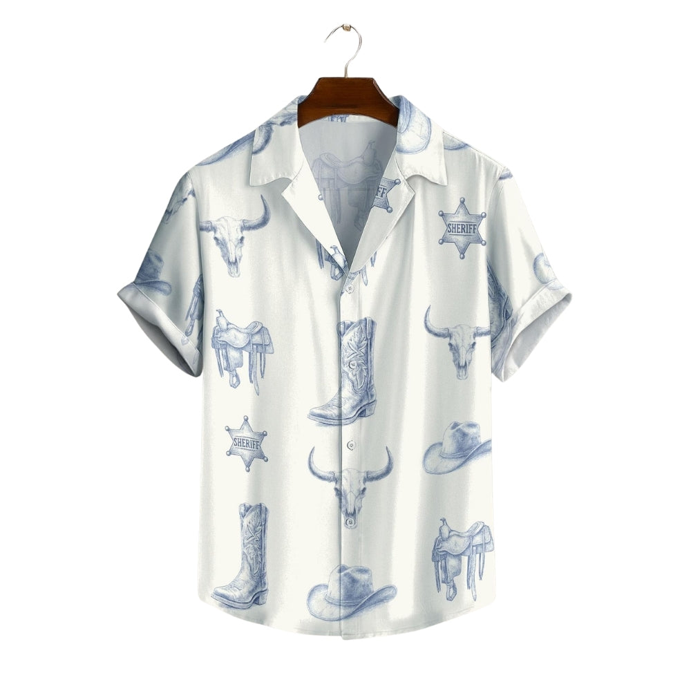 Vintage Cowboy Hawaiian Shirt Mens, Western Style Hawaiian Shirts HE0092