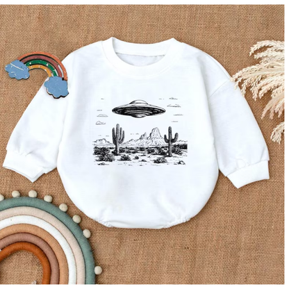 UFO Retro Baby Romper Sweatshirt, Space Sweatshirt Baby Romper BB0459